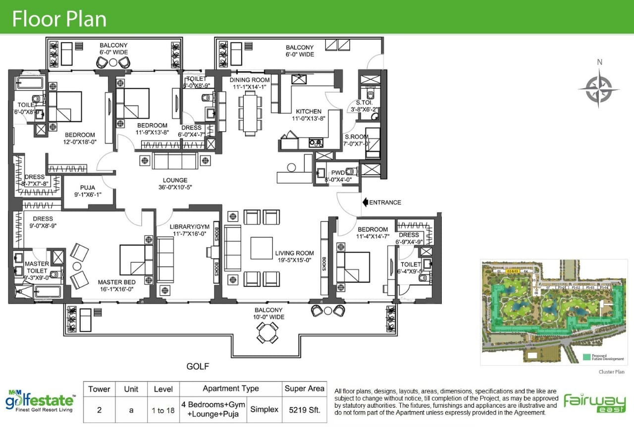 Floor plan of M3M Golf estate 3980 Sqft
